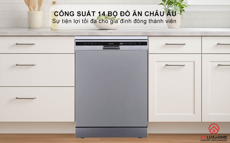 Dung tích chứa lớn, công suất rửa 14 bộ đồ ăn Châu Âu