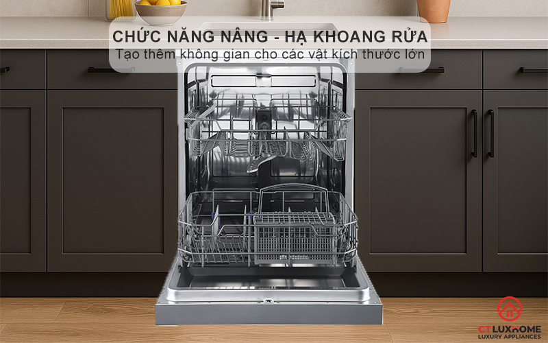 Chức năng nâng - hạ khoang chứa chén bát linh hoạt