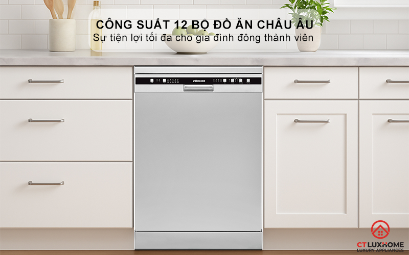 Dung tích chứa lớn, công suất rửa 12 bộ đồ ăn Châu Âu