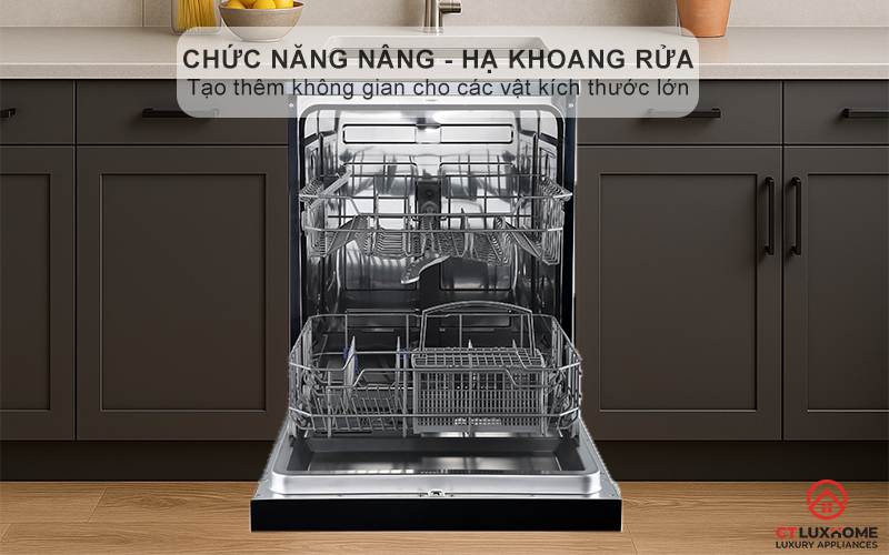 Chức năng nâng - hạ khoang chứa chén bát linh hoạt