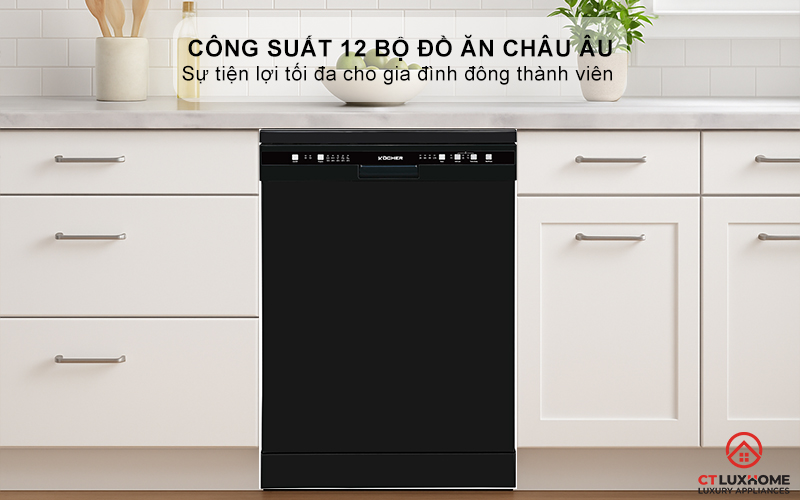 Dung tích chứa lớn, công suất rửa 12 bộ đồ ăn Châu Âu