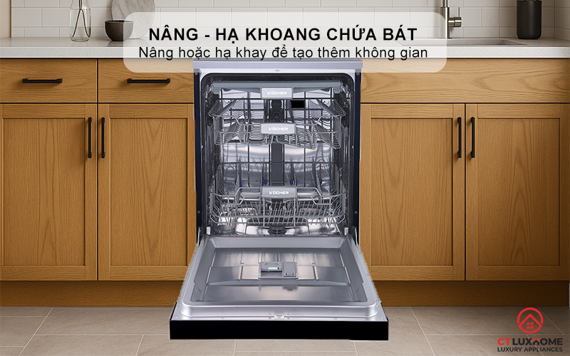 Chức năng nâng - hạ khoang chứa chén bát