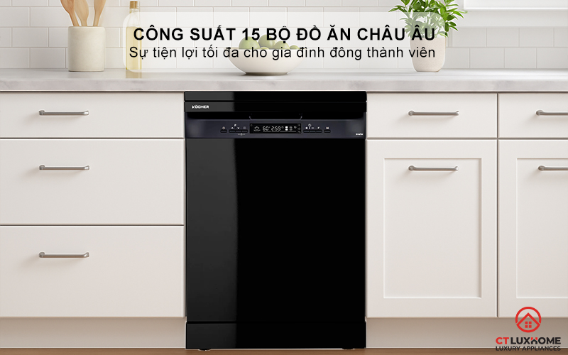 Dung tích chứa lớn, công suất rửa 15 bộ đồ ăn Châu Âu