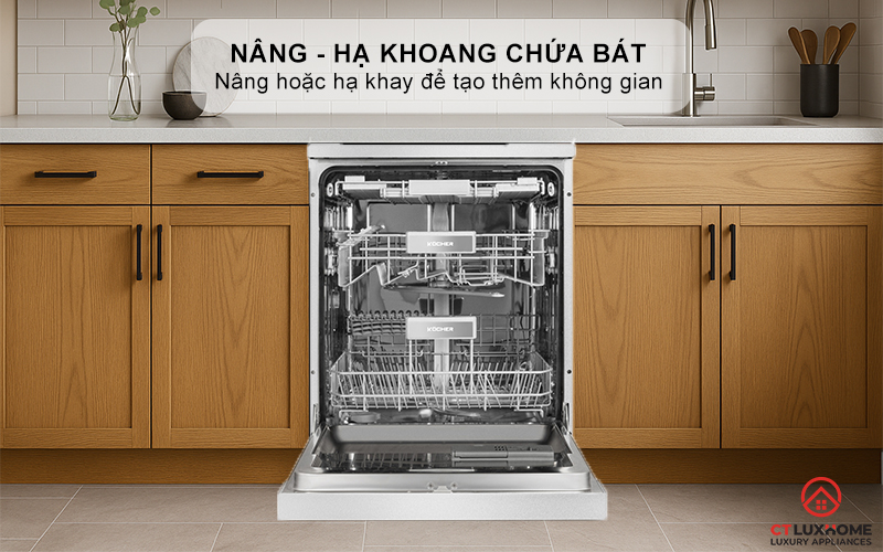 Chức năng nâng - hạ khoang chứa chén bát linh hoạt