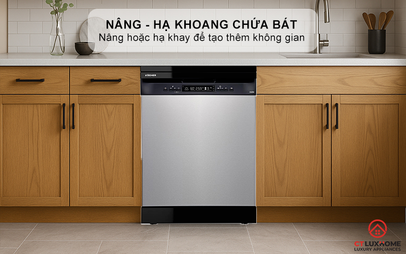 Chức năng nâng - hạ khoang chứa chén bát linh hoạt