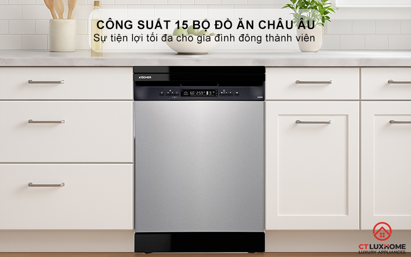 Dung tích chứa lớn, công suất rửa 15 bộ đồ ăn Châu Âu