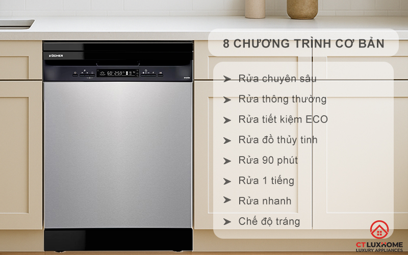 Tùy chọn đa dạng 8 chương trình rửa cơ bản phục vụ nhu cầu sử dụng