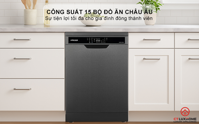 Dung tích chứa lớn, công suất rửa 15 bộ đồ ăn Châu Âu