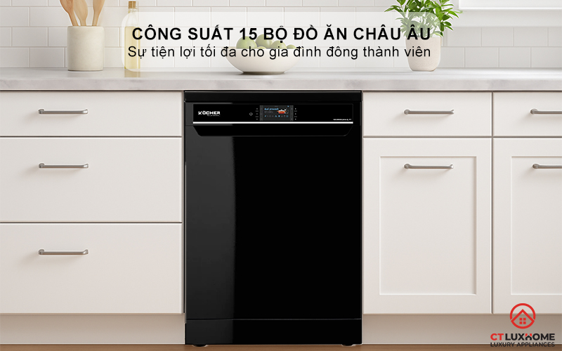 Dung tích chứa lớn, công suất rửa 15 bộ đồ ăn Châu Âu