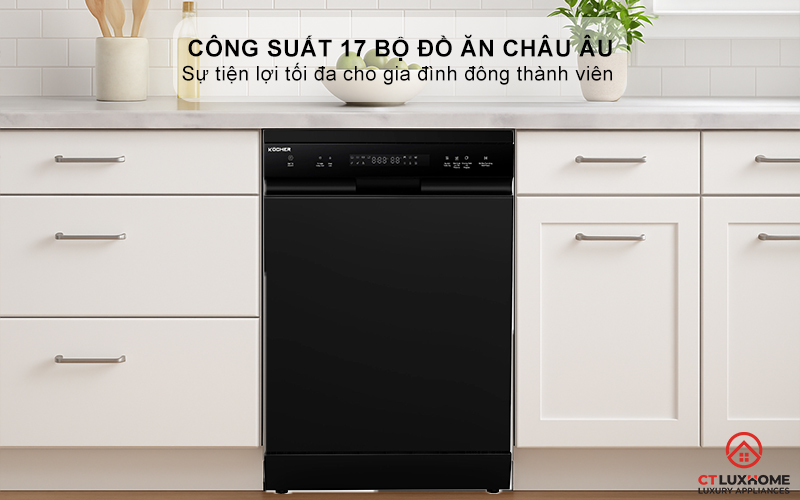 Dung tích chứa lớn, công suất rửa 17 bộ đồ ăn Châu Âu