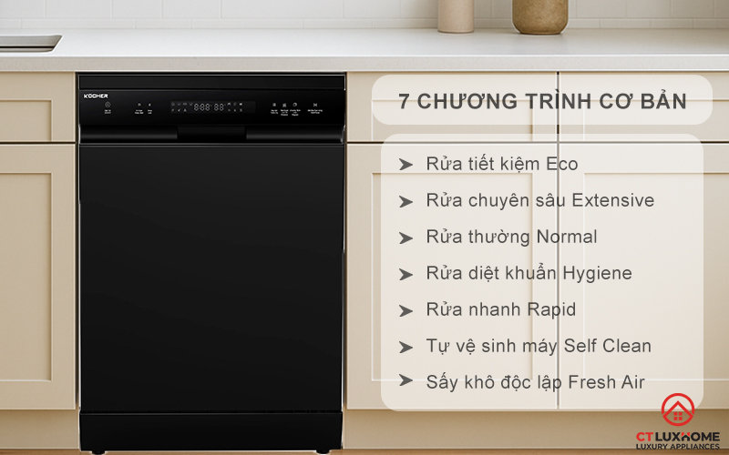 Tùy chọn đa dạng 7 chương trình rửa cơ bản phục vụ nhu cầu sử dụng