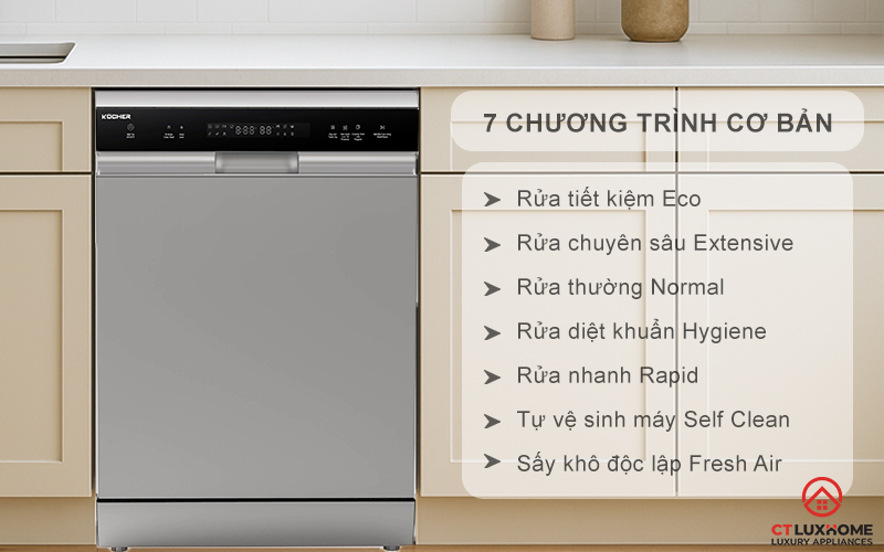 Tùy chọn đa dạng 7 chương trình rửa cơ bản phục vụ nhu cầu sử dụng