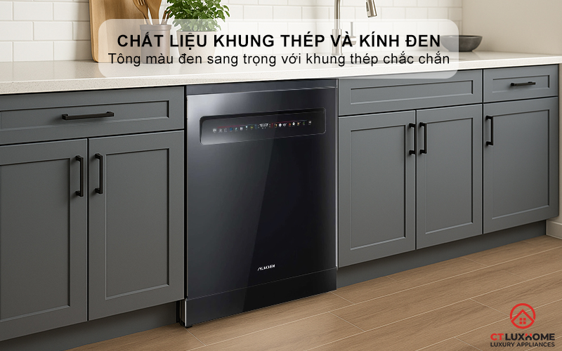 Màu sắc sang trọng cùng chất liệu khung thép và kính đen