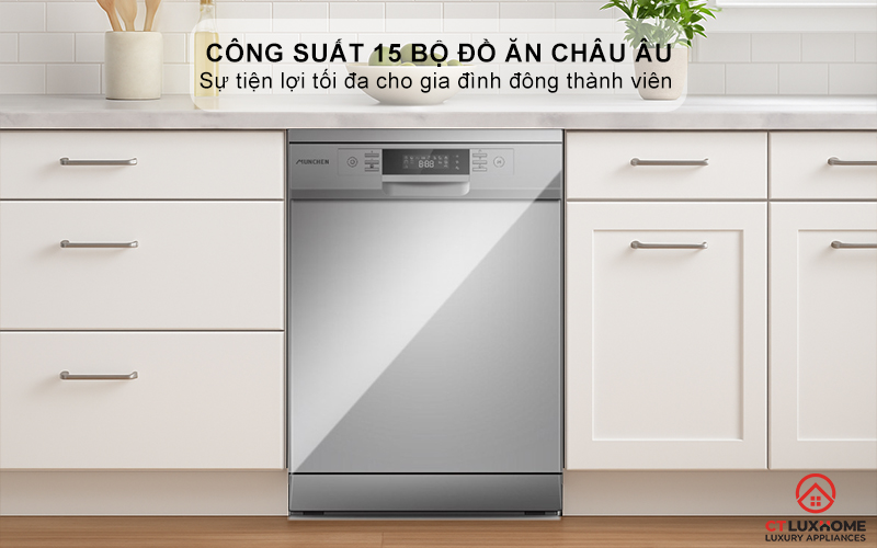 Dung tích chứa lớn, công suất rửa 15 bộ bát