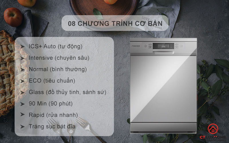 Tùy chọn đa dạng 08 chương trình rửa cơ bản phục vụ nhu cầu sử dụng