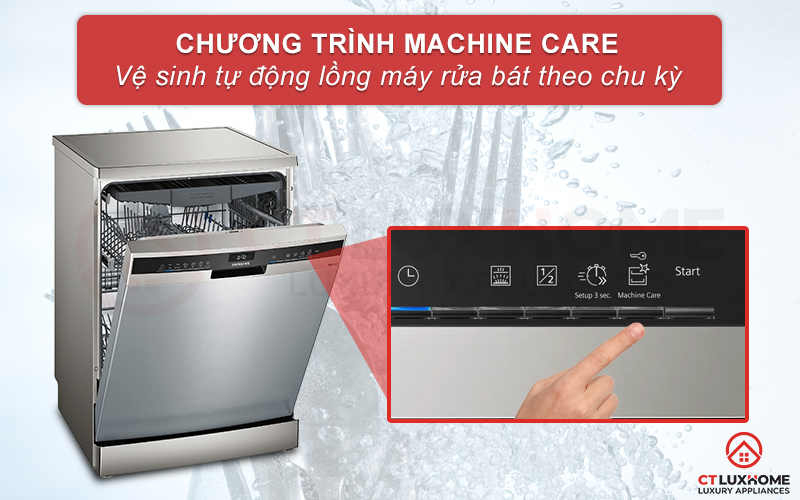 Kích hoạt chức năng Machine Care vệ sinh máy rửa bát tự động dễ dàng