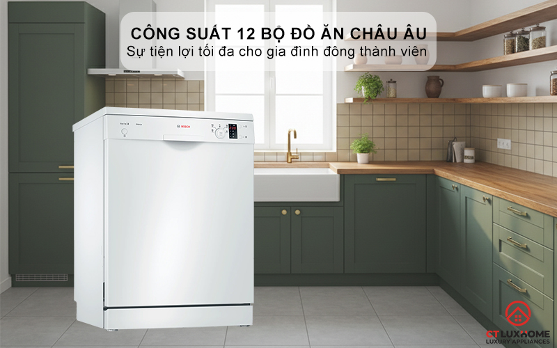 Dung tích chứa lớn, công suất rửa 12 bộ đồ ăn Châu Âu