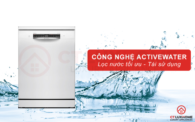 Công nghệ ActiveWater tối ưu hóa hiệu quả sử dụng nước trong từng chu kỳ rửa.