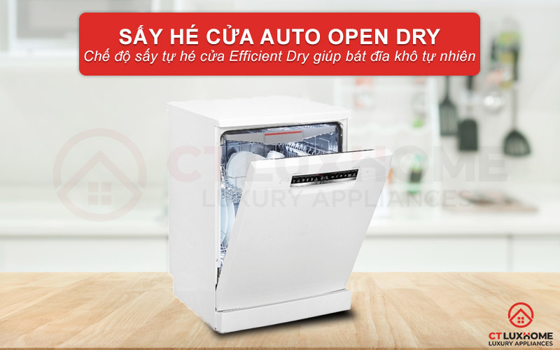 Chế độ sấy tự hé cửa Efficient Dry giúp bát đĩa khô tự nhiên