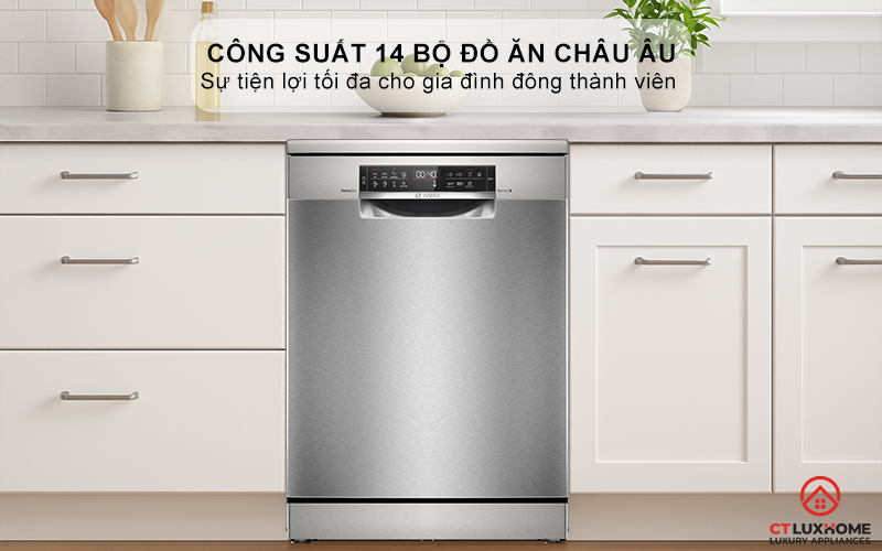Dung tích chứa lớn, công suất rửa 14 bộ đồ ăn Châu Âu