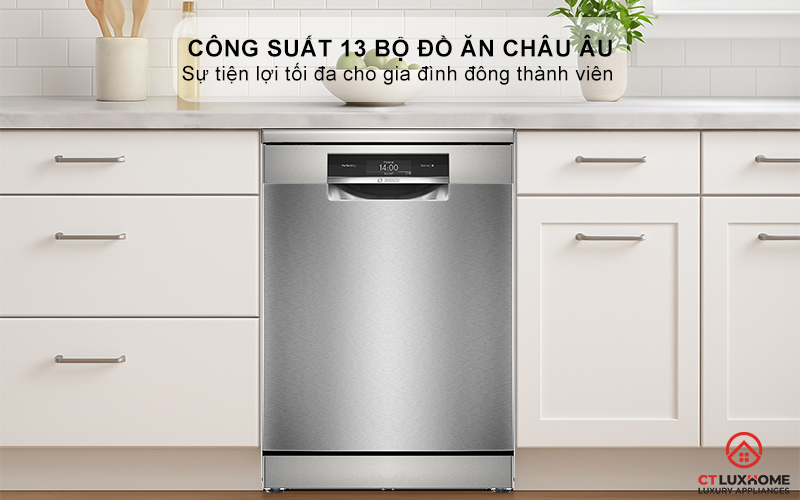 Dung tích chứa lớn, công suất rửa 13 bộ đồ ăn Châu Âu