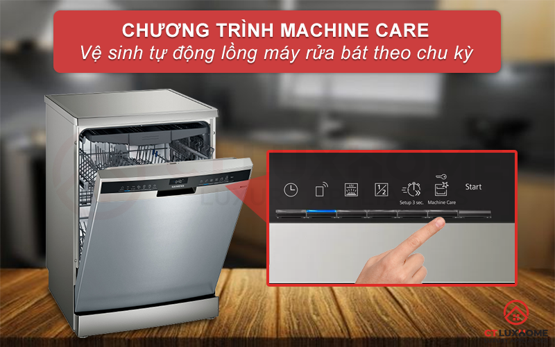 Dễ dàng vệ sinh máy rửa bát tự động với chức năng Machine Care