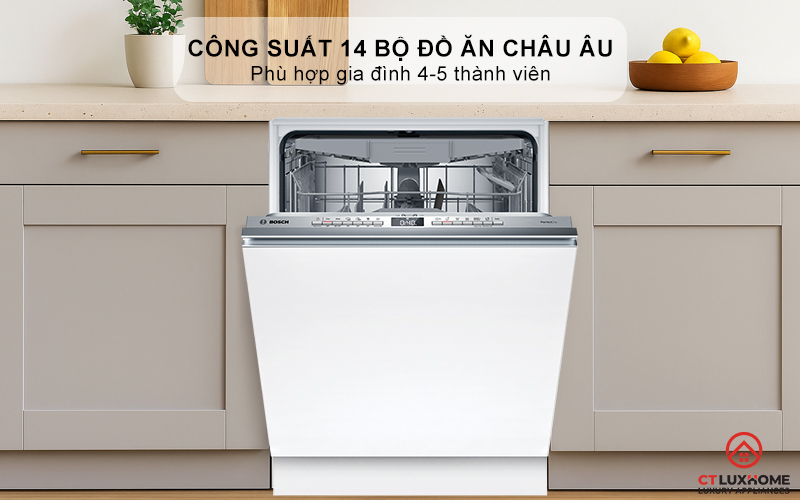 Dung tích lớn, công suất rửa 14 bộ đồ ăn Châu Âu
