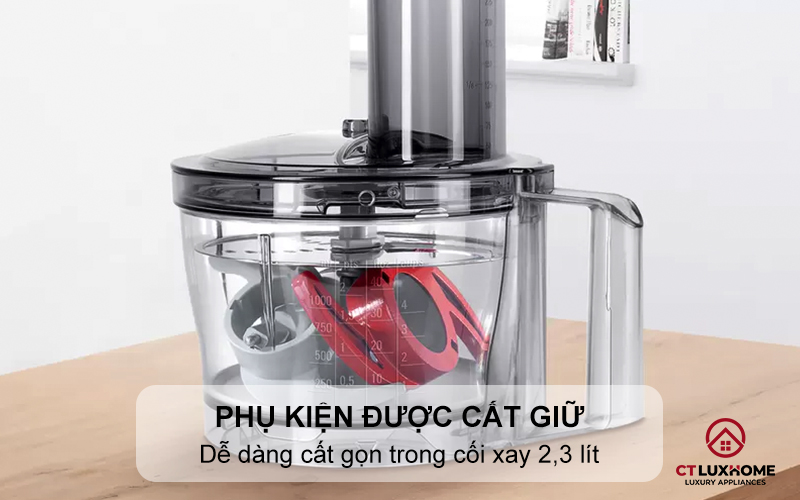 Phụ kiện có thể được cất giữ trong bát trộn