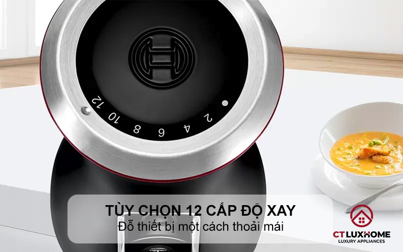 Tùy chọn 12 cấp độ xay khác nhau với núm vặn trên tay cầm