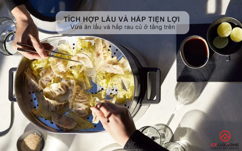 Tích hợp lẩu và hấp tiện lợi - Vừa ăn lẩu và hấp rau củ ở tầng trên