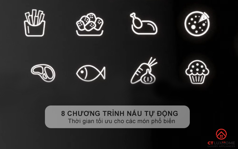8 chương trình nấu tự động và 1 chế độ nấu thủ công