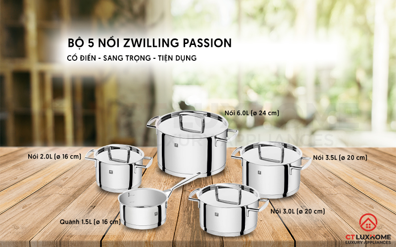 Một bộ nồi Zwilling Passion gồm 5 món