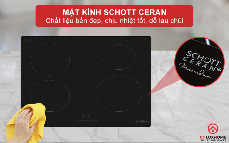 Mặt kính Schott Ceran cao cấp, nấu nướng an toàn