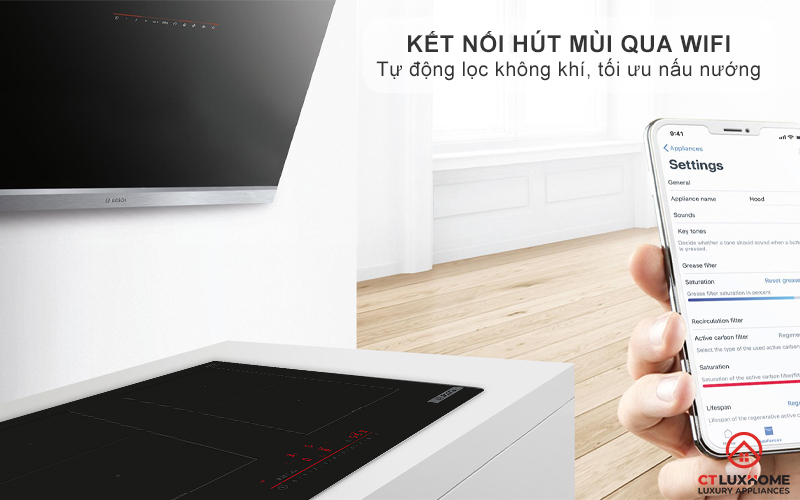 Kết nối hút mùi qua wifi, tự động kích hoạt lọc không khí