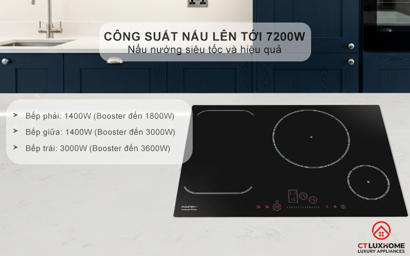 BẾP TỪ KHÔNG GIỚI HẠN 3 VÙNG NẤU ROSIERES RFI802 7200W MÀU ĐEN 4