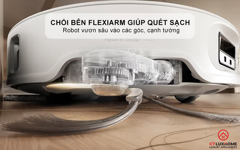 Chổi bên và giẻ lau FlexiArm giúp quét sạch các góc khó tiếp cận