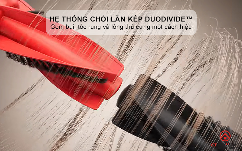 Thiết kế hệ thống chổi lăn kép DuoDivide™ chống rối tóc