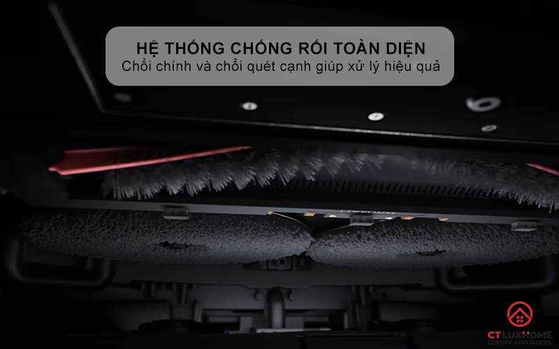 Hệ thống chống rối toàn diện với chổi chính và chổi quét cạnh