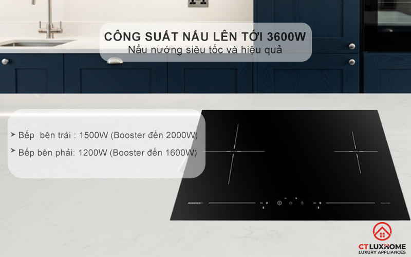 BẾP TỪ 2 VÙNG NẤU ÂM BÀN ROSIERES RPI7220/1 3600W MÀU ĐEN RPI72201 3