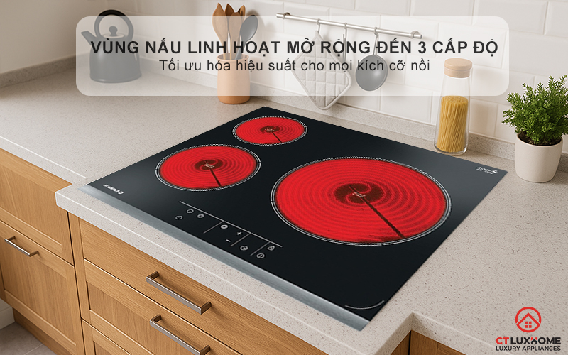 BẾP HỒNG NGOẠI 3 VÙNG NẤU ROSIERES RVEF633INK 5700W MÀU ĐEN 4
