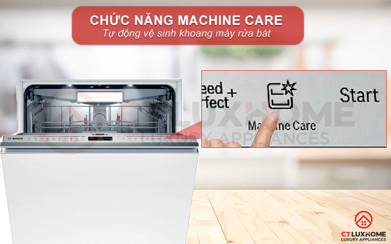 Chức năng Machine Care tự động vệ sinh khoang máy rửa bát