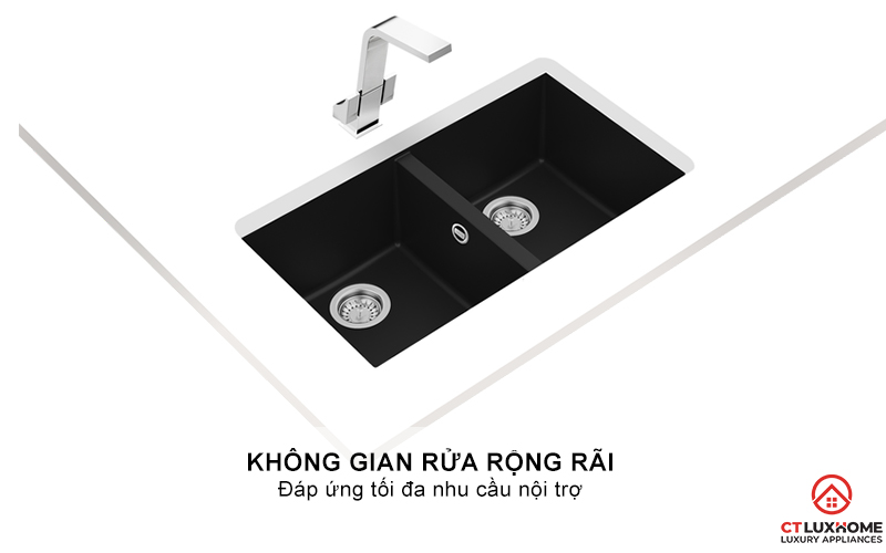 CHẬU ĐÁ LẮP NỔI 2 HỐ RỬA SQUARE 2B 760 TG SQUARE2B760TG 3