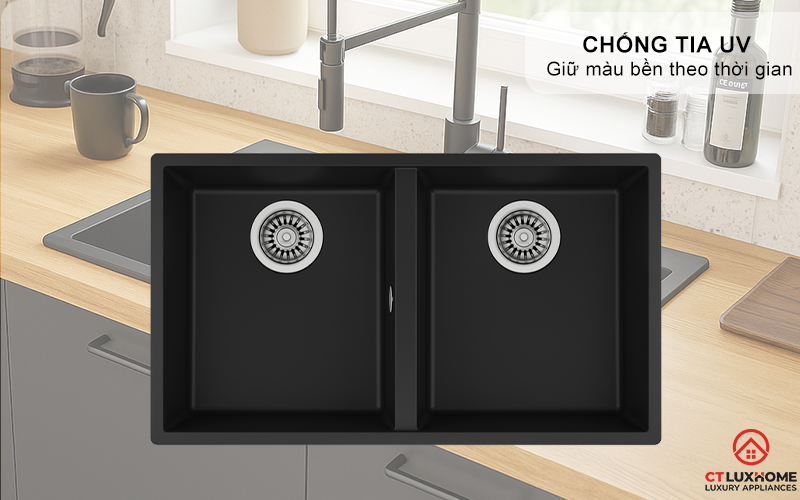 CHẬU ĐÁ LẮP NỔI 2 HỐ RỬA SQUARE 2B 760 TG SQUARE2B760TG 5