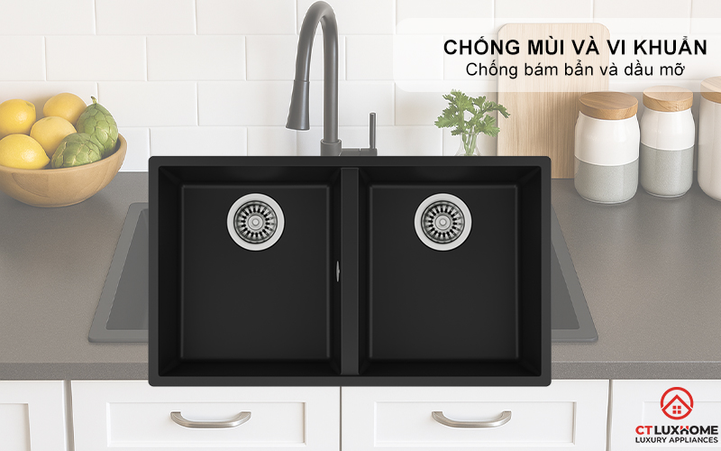 CHẬU ĐÁ LẮP NỔI 2 HỐ RỬA SQUARE 2B 760 TG SQUARE2B760TG 6