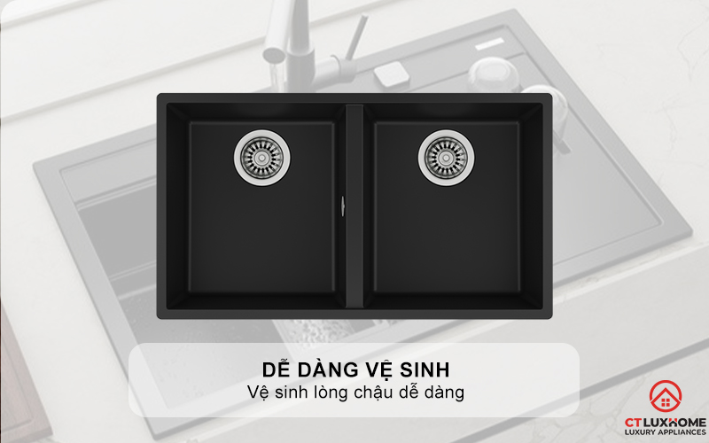 CHẬU ĐÁ LẮP NỔI 2 HỐ RỬA SQUARE 2B 760 TG SQUARE2B760TG 8