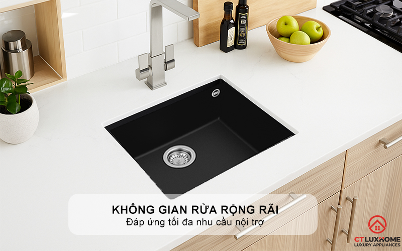 CHẬU ĐÁ LẮP NỔI 1 HỐ RỬA SQUARE 50.40 TG 3½ C/REB SF NEGRO  SQUARE5040TG3CREBSFNEGRO 3