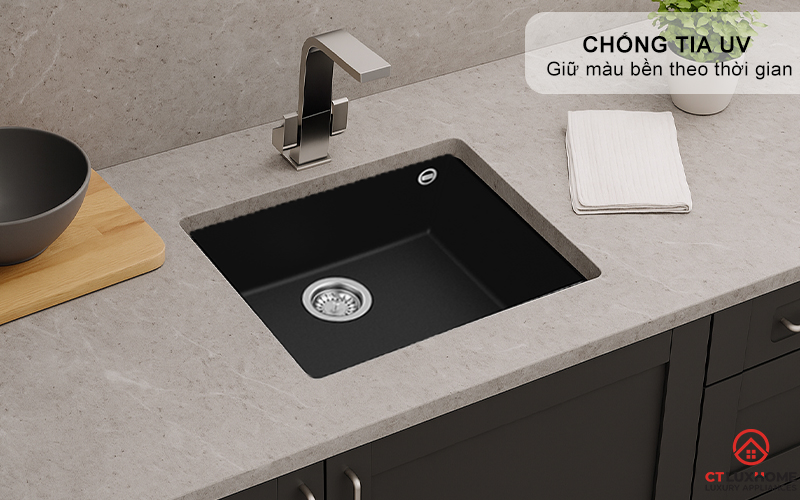 CHẬU ĐÁ LẮP NỔI 1 HỐ RỬA SQUARE 50.40 TG 3½ C/REB SF NEGRO  SQUARE5040TG3CREBSFNEGRO 5