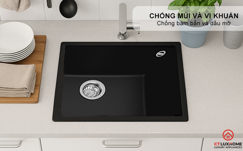 CHẬU ĐÁ LẮP NỔI 1 HỐ RỬA SQUARE 50.40 TG 3½ C/REB SF NEGRO  SQUARE5040TG3CREBSFNEGRO 6