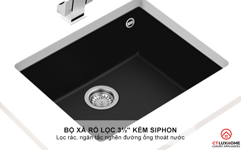 CHẬU ĐÁ LẮP NỔI 1 HỐ RỬA SQUARE 50.40 TG 3½ C/REB SF NEGRO  SQUARE5040TG3CREBSFNEGRO 7