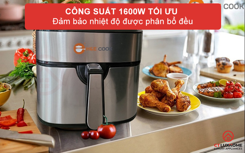 NỒI CHIÊN KHÔNG DẦU H&E COOK HE-AF792D-ST CÔNG SUẤT LỚN 1600W 3